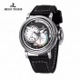 Reef Tiger/RT Steel Pilot Watches for Mens Luminous Automatic Military Watches Genuine Leather Strap RGA3019