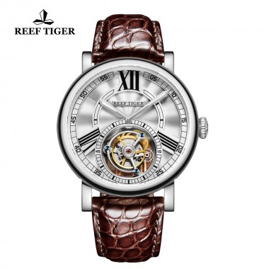 2018 Reef Tiger/RT Top Brand Luxury Men Watch Steel Tourbllon Watch Automatic Alligator Leather Strap Waterproof Watches RGA1999
