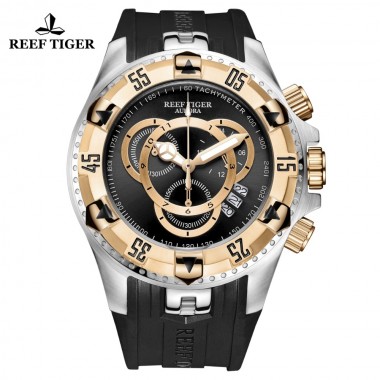Reef Tiger/RT Top Brand Luxury Sport Watch for Men Yellow Gold Steel Waterproof Watches Chronograph Date Reloj Hombre RGA303-2