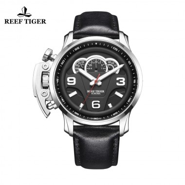New Reef Tiger/RT Outdoor Sport Watches for Men Steel Analog Quartz Watches Leather Strap Waterproof Watch Montre Homme RGA2105