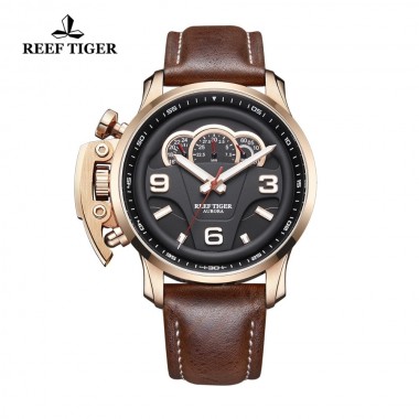 Reef Tiger/RT Top Brand Luxury Men Sport Watches Chronograph Luminous Rose Gold Waterproof Analog Watches RGA2105