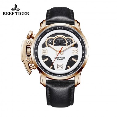 Reef Tiger/RT Mens Fashion Sport Watches Genuine Leather Strap Dashboard Dial Chronograph Stop Watches RGA2105