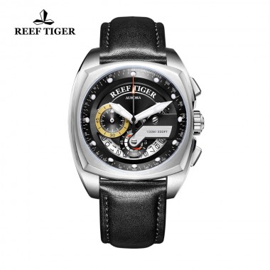 Reef Tiger/RT New Fashion Mens Watches Square Sport Watch Steel Leather Strap Military Wristwatches Relogio Masculino RGA3363