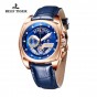 Reef Tiger/RT Mens Sport Watches Luxury Rose Gold Waterproof Military Watches Genuine Leather Strap Quartz Watches RGA3363