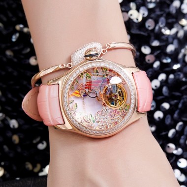 Reef Tiger/RT Womens Luxury Fashion Watches Diamond Automatic Tourbillon Watch Leather Strap Watch Relogio Feminino RGA7105