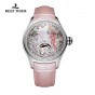 Reef Tiger Diamonds Fashion Watches Women Steel Genuine Leather Strap Automatic Analog Watches Waterproof RGA7105