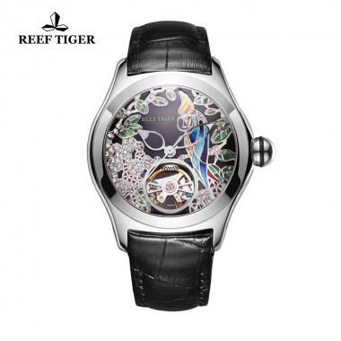 Reef Tiger/RT Top Brand Fashion Watches for Women Automatic Tourbillon Watches Leather Band Steel Watch RGA7105