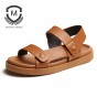 Maden 2018 Summer Mens sandals Genuine Leather Breathable Open-toed Beach Shoes Top Quality Casual Handmade buckle Shoes