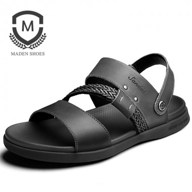 Maden 2018 Summer New Men Sandals Handmade Genuine Leather All-purpose Casual Shoes Breathable Fashion Braided belt Beach Shoes