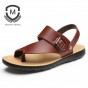 Maden 2018 New Summer Men sandals Genuine Leather Fashion Open toed Flip Flops Quality Breathable Metal Button Beach Shoes