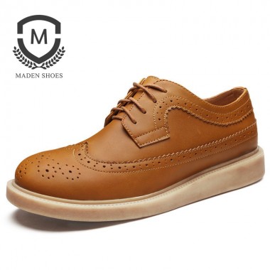 Maden Brand 2018 Spring Shoes Hot  Casual  Brown Fashion Mens Shoes Brooker High Quality Oxfords Handmade Top Genuine Male Shoe