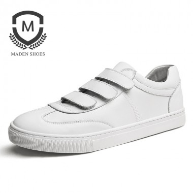 Maden Brand 2018 Spring Autumn Mens Casual Shoes Fashion High Quality Leather Flats shoes  White Comfort Male Shoes 2 color