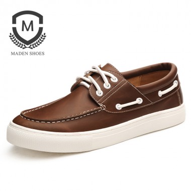 Maden Brand 2018 Spring Retro Mens Casual Shoes Handmade High Quality Leather Male Shoes Comfortable White Soft Boat shoes