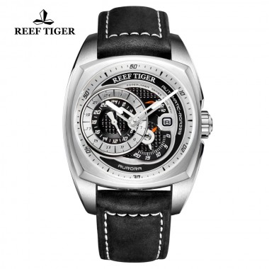 Reef Tiger/RT Top Brand Mens Sport Watch Genuine Leather Strap Multi-function Watch Automatic Mechanical Watch Relogio RGA3319