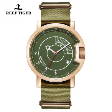 Reef Tiger/RT New Fashion Sport Watch for Men Waterproof Green Watches Nylon Strap Luxury Brand reloj hombre RGA9035