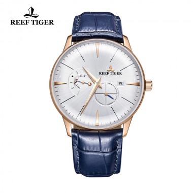 Reef Tiger/RT Mens Designer Watches Luxury Automatic Waterproof Analog Watches Blue Leather Watch Strap RGA8219