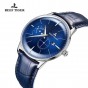 Reef Tiger Designer Casual Watch Men Blue Dial Waterproof Analog Watch Genuine Leather Strap Automatic Watch RGA8219