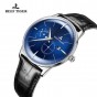 Reef Tiger Designer Casual Watch Men Blue Dial Waterproof Analog Watch Genuine Leather Strap Automatic Watch RGA8219