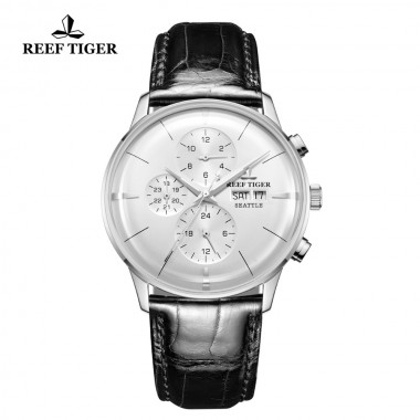 Reef Tiger/RT Multi Function Men Watch Top Luxury Fashion Watch Genuine Leather Ultra Thin Automatic Watches RGA1699