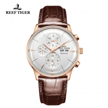 Reef Tiger/RT Top Brand Luxury Automatic Watch Reloj Hombre 2018 Multi Function Rose Gold Fashion Watches Leather Strap RGA1699