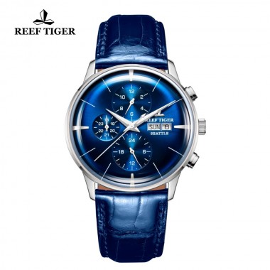 Reef Tiger/RT Top Luxury Watch Mens Blue Dial Multi Function Mechanical Wristwatch Relogio Masculino RGA1699