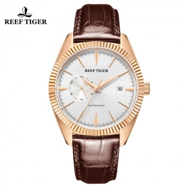Reef Tiger/RT Top Brand Luxury Mens Watch Automatic Dress Watches Genuine Leather Strap Waterproof Relogio Masculino RGA1616