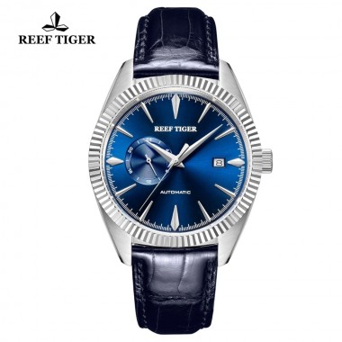 Reef Tiger/RT Top Brand Luxury Blue Watch Men Dress Watch Leather Strap Analog Automatic Watches Relogio Masculino Gift RGA1616