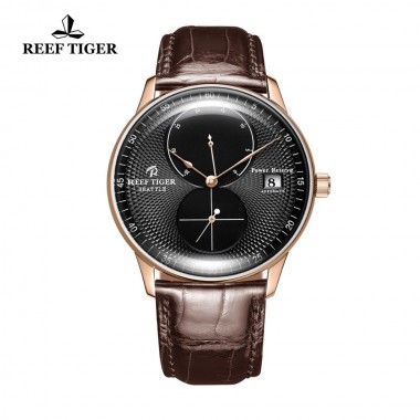 Reef Tiger/RT Top Brand Luxury Casual Watches Mens Rose Gold Watch Genuine Leather Strap Waterproof Automatic Watch RGA82B0