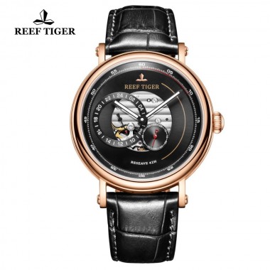 Reef Tiger/RT Top Brand Mens Luxury Watch Waterproof Automatic Watch Skeleton Mechanical Watch Leather Strap Relogio RGA1617