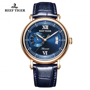 Reef Tiger/RT Luxury Watch Men Creative Watches 2018 New Rose Gold Automatic Watch Big Date Blue Analog Watch 5 Bar RGA1617-2