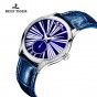 Reef Tiger/RT Ultra Thin Ladies Luxury Watch Blue Dial Leather Strap Automatic Watch Ladies Gifts Clock Relogio Feminino RGA1561