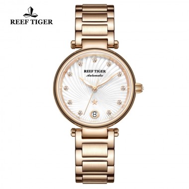 Reef Tiger/RT Brand Luxury Rose Gold Women Watch Diamond Polaris Dial Automatic Bracelet Watches 2019 New reloj mujer RGA1590