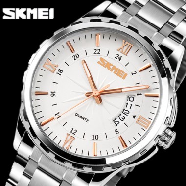 SKMEI Men Fashion Casual Quartz Watch Complete Calendar Relogio Masculino Stainless Steel Watches 30m Waterproof Wristwatches