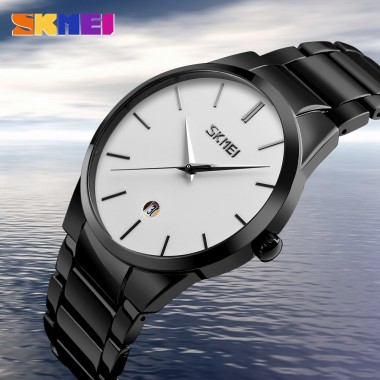 2018 SKMEI Simple Men quartz watch Alloy case Stainless steel band for business Top Brand Luxury Waterproof Auto date male watch