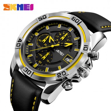 SKMEI Men Quartz Watch Clock Top Brand Luxury Famous Military Sports Watches Leather Relojes Waterproof Relogio Masculino 9156