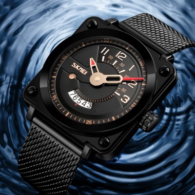SKMEI Men's Watches Date Black Stainless Steel Analog Quartz Wristwatch 30m Waterproof Clock Man Watches Men Fashion Watch 2018