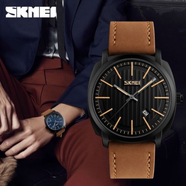 SKMEI Brand Mens Fashion Casual Watches Men Waterproof Leather Men Quartz Watch Man Military Wristwatch Relogio Masculino 9169