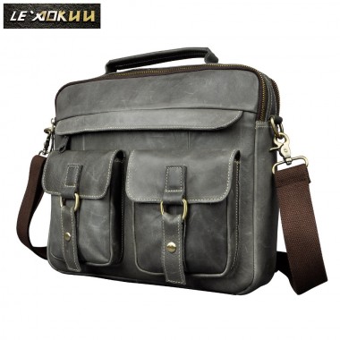 Mens Real Leather Antique Style Tote Briefcase Business 13