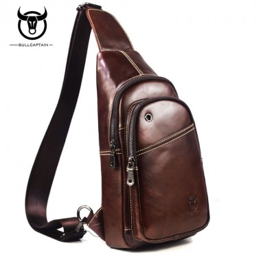 BULLCAPTAIN Fashion Genuine Leather Crossbody Bags For Men Brand Small Male Shoulder Bag Casual Music Chest Bags Messenger Bags