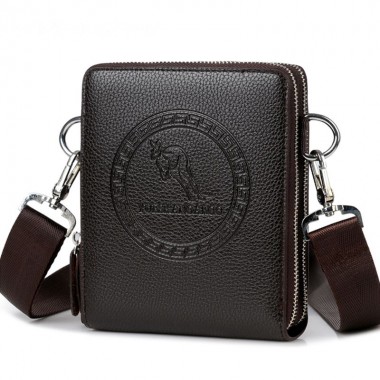 Double Zipper Brand Kangaroo Men Leather Handbag Famous Men Laptop Small Bags Male Crossbody Bag For Men Travel Shoulder Bag