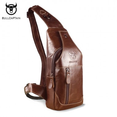 Bullcaptain 100% Cowhide Men Chest Bag Genuine Leather Men Chest Pack Fashion Men Messenger Bags Vintage Men Shoulder Bags HT10