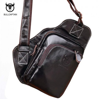 BULLCAPTAIN 2018 Bat Chest Bag Fashion Genuine Leather Men Shoulder Bags Casual Crossbody Bag For Men Male Messenger Bags NCZ055