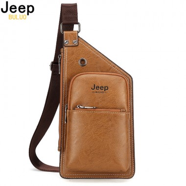 JEEP BULUO Famous Brand Theftproof Leather Mens Chest Bags Fashion Travel Crossbody Bag Man Messenger Bag 8006