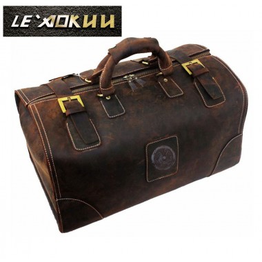 Crazy Horse Leather Male Larger Capacity Retro Design Travel Handbag Duffle Luggage Bag Fashion Travel Suitcase Tote Bag
