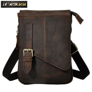 Real Leather Multifunction men Casual Fashion Small Messenger One Shoulder Crossbody Bag Design Waist Belt Bag Phone Pouch 611-6