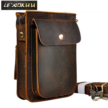 Crazy Horse Leather Multifunction Casual Daily Fashion Small Messenger One Shoulder Bag Designer Waist Belt Bag Phone Pouch 021