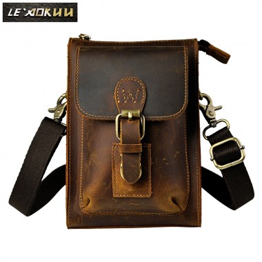 Genuine Leather Men Multifunction Casual Design Small Messenger One Shoulder Crossbody Bag Waist Belt Bag Phone Pouch 6402