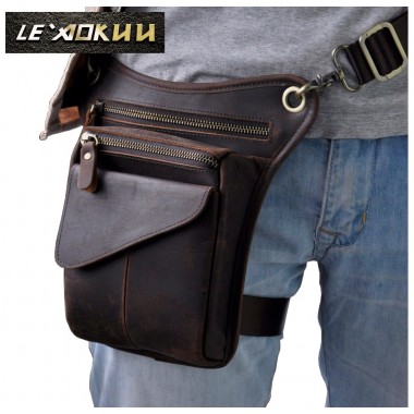 Genuine Real Leather Men Multifunction Design Casual Sling One Shoulder Messenger Bag Fashion Waist Belt Pack Drop Leg Bag 211-3