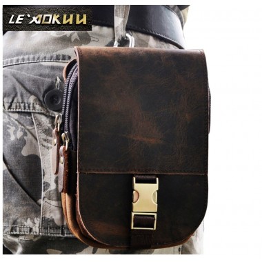 Real Leather Cowhide Retro Men Design Casual Daily Use Small Waist Belt Bag Hook Pack Fashion 5
