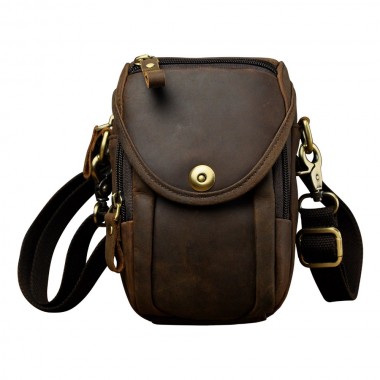 Real Leather Men Design Casual Multifunction Small Messenger Crossbody Bag Fashion Waist Belt Bag Hook Pack 5.5